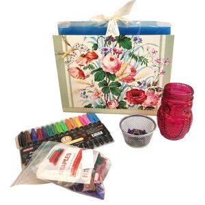 Lot of Office Supplies Dry Erase Markers File Folders Glass Owl Jar Push Pins Ba